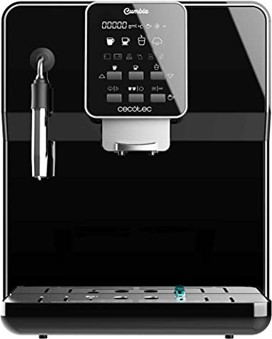 Cecotec Kaffemaschine Power Matic-ccino 6000 Serie Bianca, 19 bar, 1-2 Kaffees, schnelles Erwärmungssystem, LCD-Bildschirm, 250 Gramm Kaffeebohnen-Depot, integrierte Mühle, 1350 Watt (Schwarz, 6000)