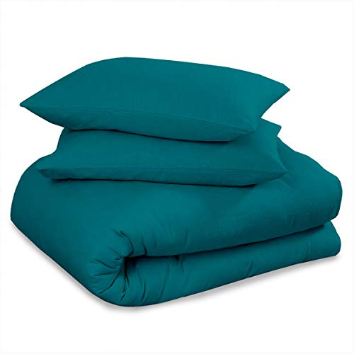Gaveno Cavailia Luxury Super Soft Plain Dyed Flannel Sheet Set, Fitted Bedsheet and Flat Bedcloth with Matching Pillow Cases, 100% Brushed Cotton Easy Care Flannelette Linen, Teal, Double Size Bedding