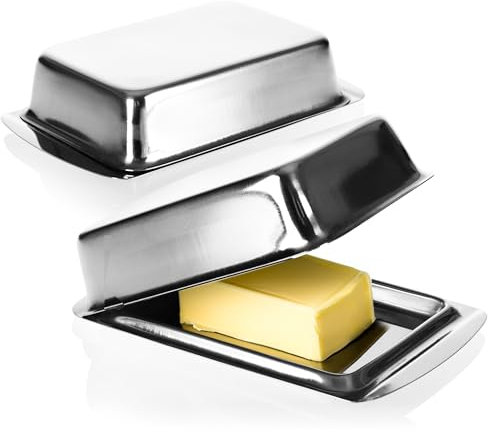 COM-FOUR® 2x Mantequera - Cúpula grande de mantequilla de acero inoxidable - Recipiente para mantequilla 17 x 11 x 5 cm (Acero inoxidable)