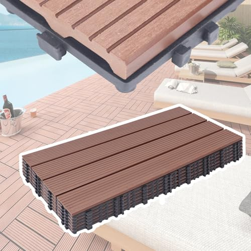 UISEBRT - Lot de 55 rivestimenti per pavimenti WPC effetto legno per balcone, terrazza, 30 x 30 cm, marrone