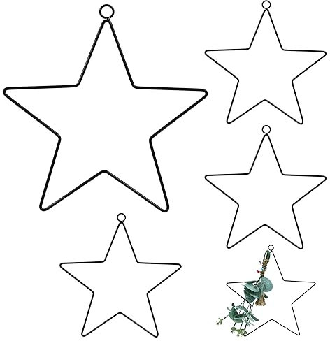 4Pcs Metal Hanging Stars Christmas Window Decorations Star Wreath Frame Xmas Star Decorations Wire Wreath Rings Floral Wreath Crafts Hoops for Christmas Tree Thanksgiving Macrame Frame Dreamcatcher