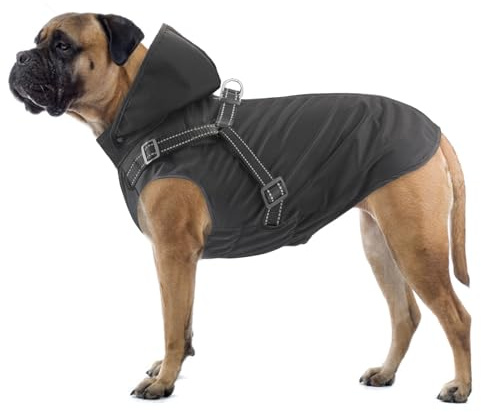 Mosucoirl Manteau de Pluie imperméable pour Chien à Capuche réfléchissant pour Chien Veste de Pluie réglable pour Chiens et Chiots de Petite Moyenne et Grande Taille (Noir, S)