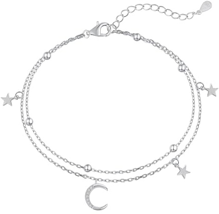 Hinvan 925 Sterling Silver Armband Dam Armband Stjärnor Kubisk Zirkonia Måne Damarmband Stjärna Justerbar Charm Armband Armband för Kvinnor Flickor