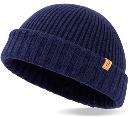 TOP-EX XL/XXL 100% Laine de Mérinos Fisherman Beanie Trawler Beanie pour Homme et Femme - Bonnet d'hiver en tricot, M-L