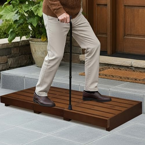 koretech Outdoor Steps 35” Length, Wooden Step Platform 3.5'' Height, Step Stool with Non Slip Pads, Step Stools for Bed, Wooden Platform for Bathroom, Kitchen, Bed, Dark Brown