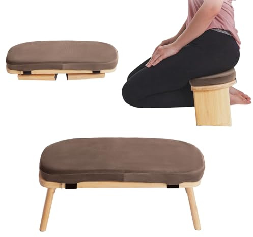 QUIOTUIR Taburete de Meditación Puta Baja Banco de Meditación Plegable con Terciopelo Cojín de Meditación Hecho de Bambú Sólido Asiento de Piso para como Taburete de Yoga, Banco de Oració