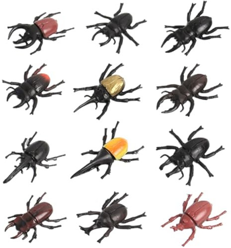 NHQZ 12 Pièces faux scarabée,scarabée en réalistes multicolores,jouets de farce, jouets de faux scarabée pour la fête de farce d'Halloween du poisson d'avril