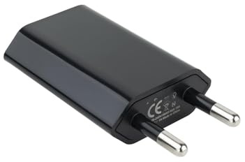 Cargador USB Mini 5V-1A Negro, Compacto y Ligero, Ideal para Cargar Dispositivos móviles y Accesorios electrónicas.