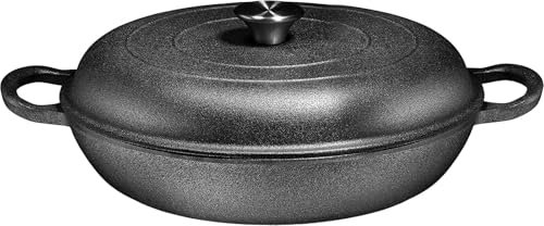 UBOHUZ Casseruola Brasiera in ghisa Resistente con Coperchio for Forno Pentole Nere for Una Cottura Versatile per Brasare, Stufare