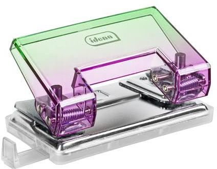 Idena 11361 - Locher mit Anschlagschiene, bis zu 10 Blätter, in Lila-Grün, Größe ca. 11,3 x 6 x 5,2 cm, geeignet für Schule und Büro