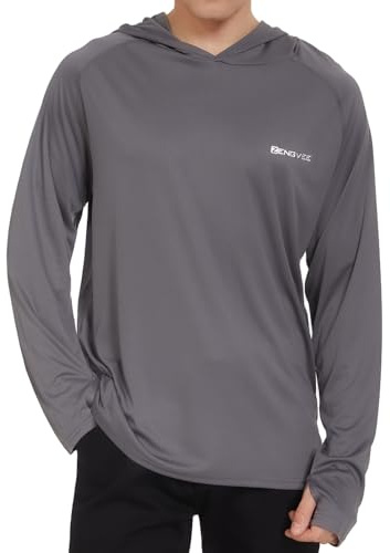 HUAKANG Långärmad Rashguard huvtröja UPF50+ skjorta Rashguard fiskekläder UV solskydd surfing simning löpning, Mörkgrå, XL