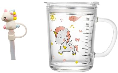 Banzimiao Tazza di Latte con Bilancia, Tazza da latte con cannuccia, Bicchiere con Cannuccia e Coperchioper caffè, succhi di frutta, tè freddo, unicorno, 350 ml (A)