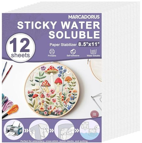 'Wash Away Broderi överföringspapper – utskrivbart 20 x 28 cm upplösbara stabiliseringsark paket åtta, mönster ritning syhjälp | ren finish sömnadsstöd för hantverk broderi handarbetsmaskin
