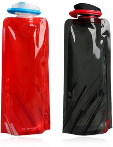 CATZUM Borraccia Pieghevole 700ml, Set da 2, Bottiglia d'acqua Morbida, Anti-perdita, Senza BPA, con Moschettone, Riutilizzabile e Portatile per Escursionismo, Campeggio, Viaggi, Festival