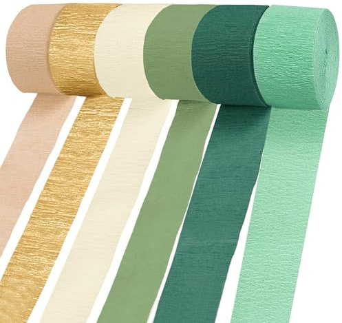 Green Crepe Paper Streamer Rolls, 6 Roll Crepe Paper Party Streamers Decorations Sage Green for Wedding Party Bridal Shower Birthday Engagement