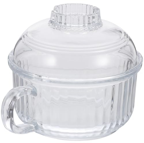 LABRIMP 1pezzi Bowl in Vetro con Coperchio e Manico Scodella per Ramen Zuppe Riso Cereali Trasparente Resistente al Calore Uso Domestico e Ristorante