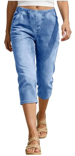 Jeans Donna Estivi a Vita Alta Pantaloni 3/4 Jeans Elasticizzati con Tasche Jeans Elasticizzati Skinny con Tasche Elastico in Vita Slim Fit Leggings in Denim Casual da Indossare Tutti i Giorni