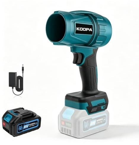Koopa Souffleur Batterie 21V, Mini Souffleur sans Fil, 1 Batterie 3,0 Ah | Petit souffleur de feuilles 1350 W, 25,800 tr/min, vitesse variable, pour jardin, voiture, PC, atelier et poussière.