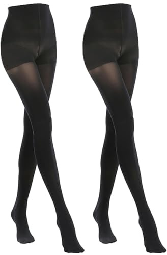 MANZI 2 Pairs Opaque Control-Top Tights with Comfort Stretch Black M