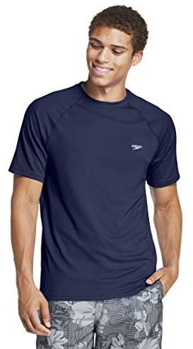 Speedo Men's Uv Swim Shirt Short Sleeve Regular Fit Solid Peacoat