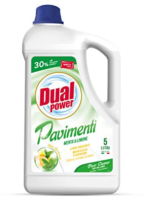 Dual Power Detergente Universale Sgrassante per Pavimenti - Igienizzante, Scioglie lo Sporco Ostinato - Formato Professionale da 5 Litri - Menta e Limone