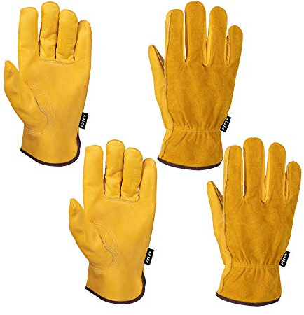 FZTEY 2 Pairs Heavy duty Gardening Gloves Ladies, Breathable and Flexible Garden Safety Work Protective Leather Gauntlets for Men & Women Birthday & Christmas Gifts 9(Large, Yellow)