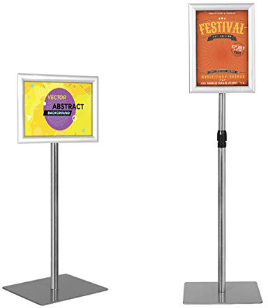 COSTWAY A3/A4 Poster Stand, Angle & Height Adjustable Sign Holder with Square Steel Base, Snap Frame Menu Advertisement Rack Floor Display Stands for Show Business Wedding (Silver, A4)