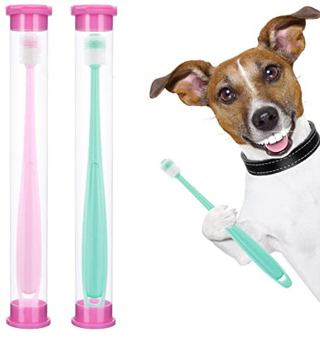 Molain 2 Stück 360-Grad-Hundezahnbürste, weiche Silikon-Haustierzahnbürsten mit 2 Aufbewahrungsboxen Katzen-Zahnbürste Welpen-Zahnbürste, Hundezahnreinigungsset