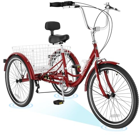 H&ZT Adult Tricycle, 3 Wheeled Bike, Trike Cruiser Bike, with 7-Speed Gear, Parking Brake Handle, Low Step, Large Rear Basket, Elderly Friendly, for Men, Women, and Teens