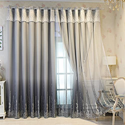 KSXYH Blickdichte Vorhänge Gardinen Doppelschicht Stickerei Verdunkelungsvorhang, Geräuschreduzierung Kälte und Wärmeisolierun, Kinderzimmer/Wohnzimmer Verdunkelungsvorhang, 1 Stück, 200x270cm(BxH)