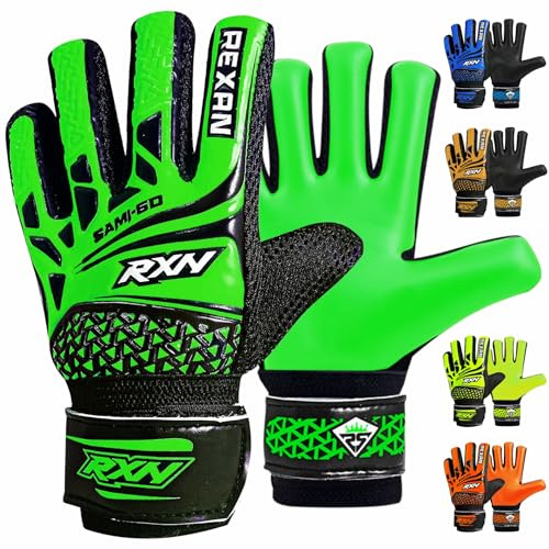 RAXAN Kids Junior Goalkeeper Gloves, Boys and Girls Training Gloves and Non-slip Wear Resistant Latex Material Goalie Protection to Prevent Injuries (Green, Size 8 Suitable for S Adult)