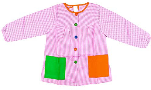 ETREXONLINE Malschürze mit Knöpfen für Kinderr 4-5 Jahre in der Schule, Bastelschürze mit 2 Taschen für Kinder, Schürze für Schule und Handwerk - Rosa