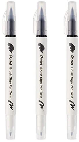 Pentel SESW30C-T101E Lot de 3 stylos à double pointe en fibre Encre à base d'eau Noir