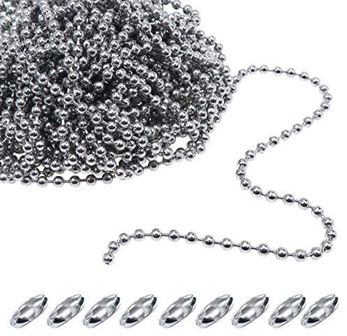 TOAOB 6M Chaîne à Billes en Acier Inoxydable Collier d'Extension Argenté 3.2mm Diamètre Boule Perle Chaine avec Connecteurs Assortis pour Scrapbooking Porte Clés DIY Fabrication de Bijoux