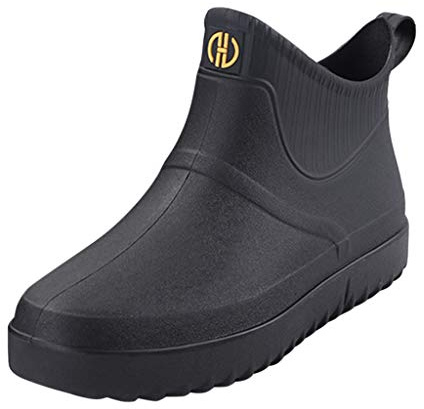 Mens Wellington Boots Waterprrof Lightweight Non-Slip Black Rubber Ankle Wellies Outdoor Summer Festival Rain Shoes Gardening Boots Easier On & Off