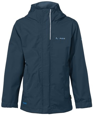 VAUDE Kids Escape Light IV, Kinder Regenjacke, wasser- & winddichte Outdoor-Jacke, atmungsaktiver Windbreaker mit Kapuze, dark sea, 104