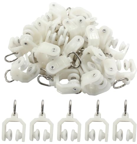 Cjueiom 30Pcs Plastic Curtain Track Carrier Rollers, 9mm Dia White Gliding Rail Rollers for Ceiling, Shower, Window Drapery Tracks