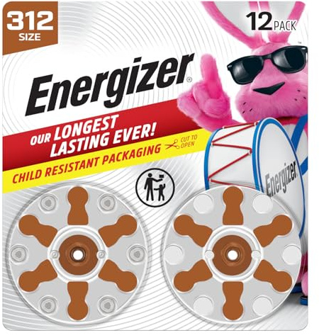 Energizer Hearing Aid Batteries Size 312, Brown Tab, 12 Pack