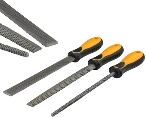 Set 3 Raspe per Limare Legno Cartongesso Lima Tonda Semitonda Piatta 200mm Lime per la lavorazione del legno e la modellatura