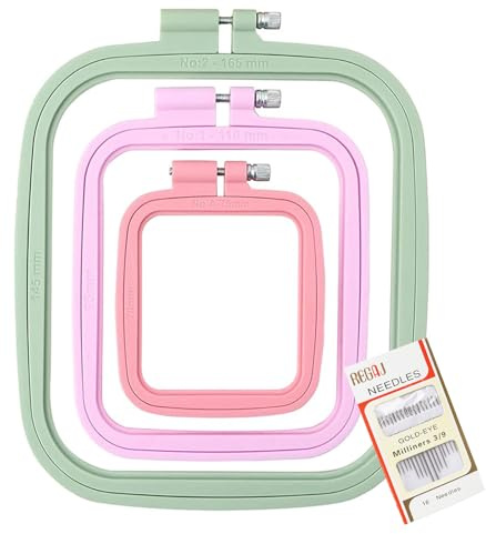 QXCFTW 3Pcs ABS Embroidery Hoop Rectangle Square Embroidery Frame Cross Stitch Hoop Sewing Tool for Art Craft Handy Sewing (Multicolor),with Gold Eye Embroidery Needles, Cross Stitch Frame