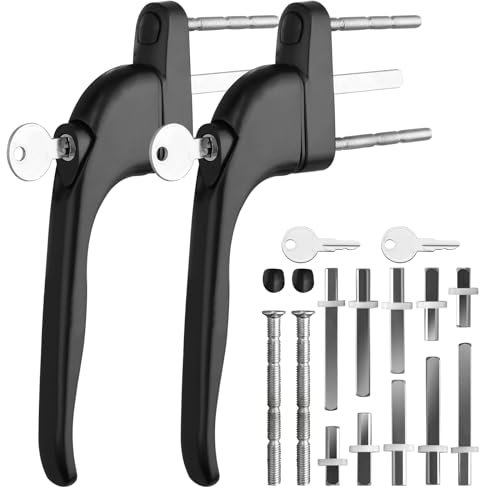 Neoteck 2PCS Inline Window Handle Universal Espag Key Locking Lockable Double Glazing Suitable for All Common Windows and Balcony Doors