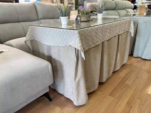 Genérico Ropa Chenilla de Mesa Camilla Rectangular (Beige) con 8 Pliegues - Incluye tapete - Varias Medidas - Falda Mesa Camilla, Enaguillas, Enaguas, Ropa Chenilla - 120 x 70 cm (72 cm de Alto)