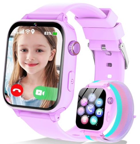 4G Kids Smart Watch Phone GPS, Smartwatch for Boys Girls Ages 4-12 Years with Video Call Chat Class Mode SOS Camera Alarm Games Parental App Touch Watch Gifts for Children (Includes SIM Card) Purple