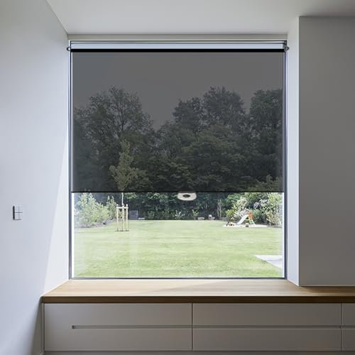 Persiana Enrollable Espejo Unidireccional con Sistema de Resorte - Estor Pet Anti-UV Sin Cordón para Proteger Muebles en Oficina, Salón y Estudio 150cm Máx(Black,100W x 150H cm)