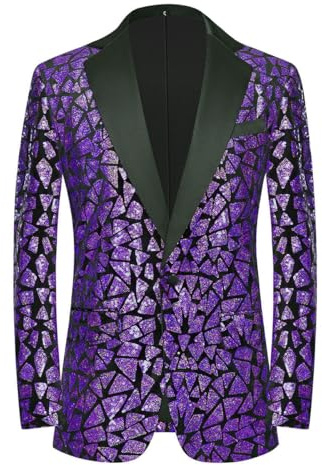 CARFFIV Men's Fashion Colorful Pattern Sequin Blazer Blazer, Purple, XL