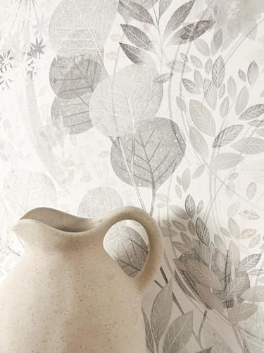 NEWROOM Tapet Ljusgrå Vlies Blommor - Vintage Blommig Natur Löv Mönstrad Tapet för Vardagsrum Sovrum