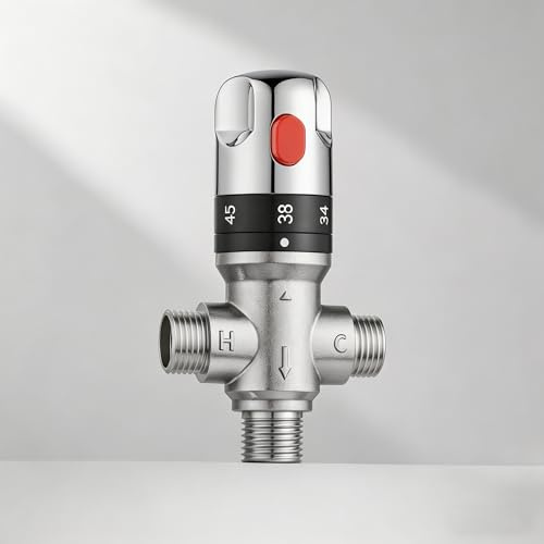 MORADO Mitigeur thermostatique pour système de douche, vanne de contrôle de température de l'eau avec connexions BSP 15 mm, laiton massif, chrome