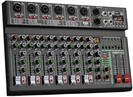 DJ-kontroller, 6-kanalig 256 DSP-effektmixer for inspelning, PC, 48V fantommatning, USB-ljudmixer, Bluetooth, DJ-konsolmixning