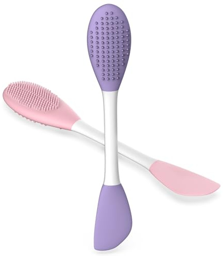 Silicone Pore Cleansing Brush Set, 2PCs Face Mask Applicator Spatula & Facial Massage Tool, Multi-Function Soft Silicone Pore Brush Face Scrubber for Skincare Routine, Pink & Purple