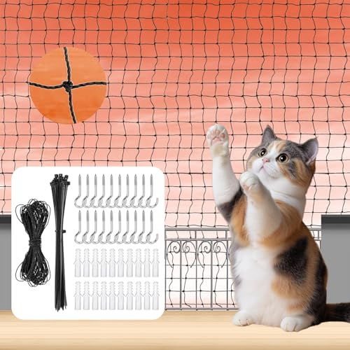 AEMCHDM Rete per Gatti Premium per Balcone, Extra Rinforzata, Colore Nero, con o Senza Foratura, 10x3m Rete Protezione per Gatti Balcone, Protezione per Gatti per Terrazze, Balconi, Finestre